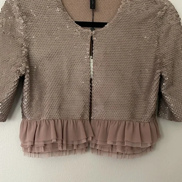 NWT BCBG Sequin Embellished Jacket with Ruffle Hem Size S - Picture 6 of 9